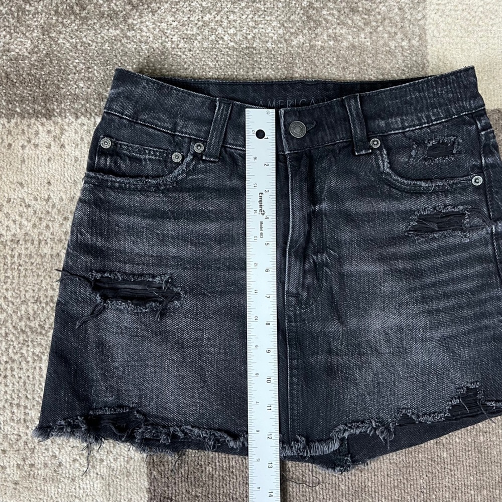 American Eagle Womens Black Denim Distressed‎ High Rise Mini Skirt Size 2 - Picture 5 of 5